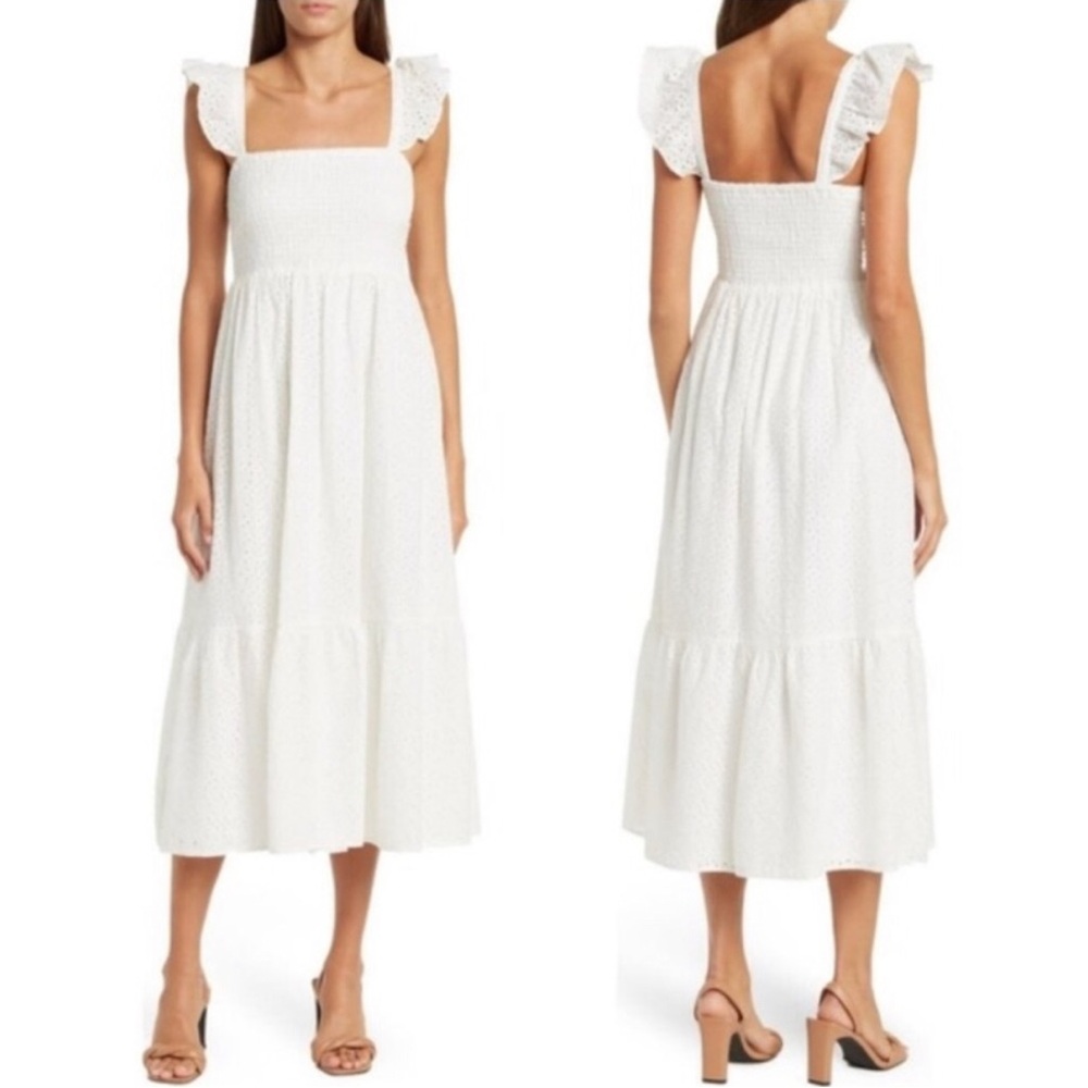 NANETTE LEPORE WHITE EYELET SUNDRESS • MIDI LENGTH • 💯% COTTON • Sz 6
